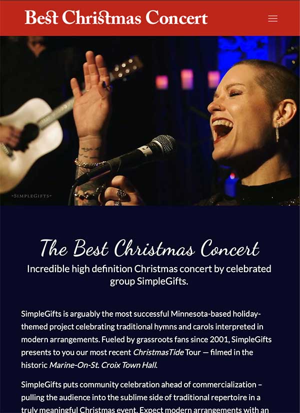 Responsive Website for Best Christmas Concert mobile